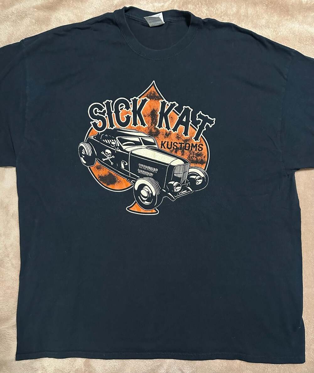 Sick Kat Kustoms Hot Rod Graphic T-Shirt Black 2XL